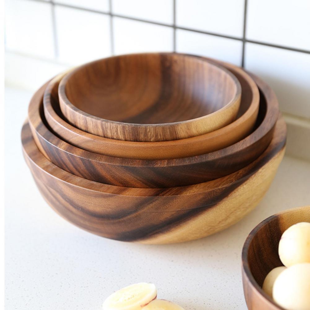 Kitchen Natural Wooden Bowl Household Fruit Bowl Salad Bowl For Home Restaurant Food Container Wooden Utensils