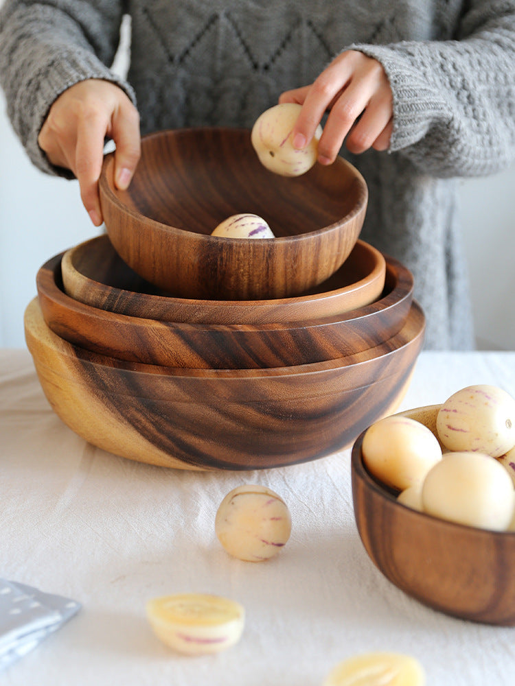 Kitchen Natural Wooden Bowl Household Fruit Bowl Salad Bowl For Home Restaurant Food Container Wooden Utensils