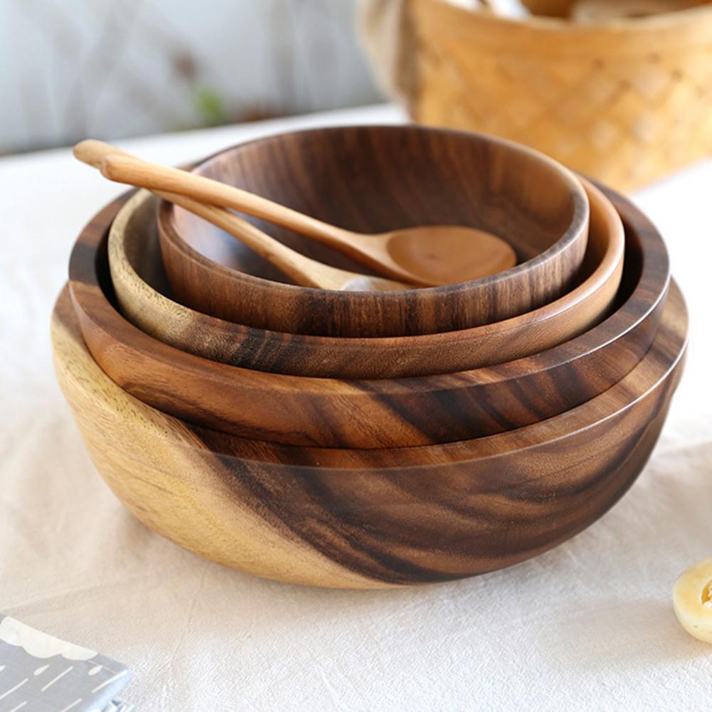 Kitchen Natural Wooden Bowl Household Fruit Bowl Salad Bowl For Home Restaurant Food Container Wooden Utensils