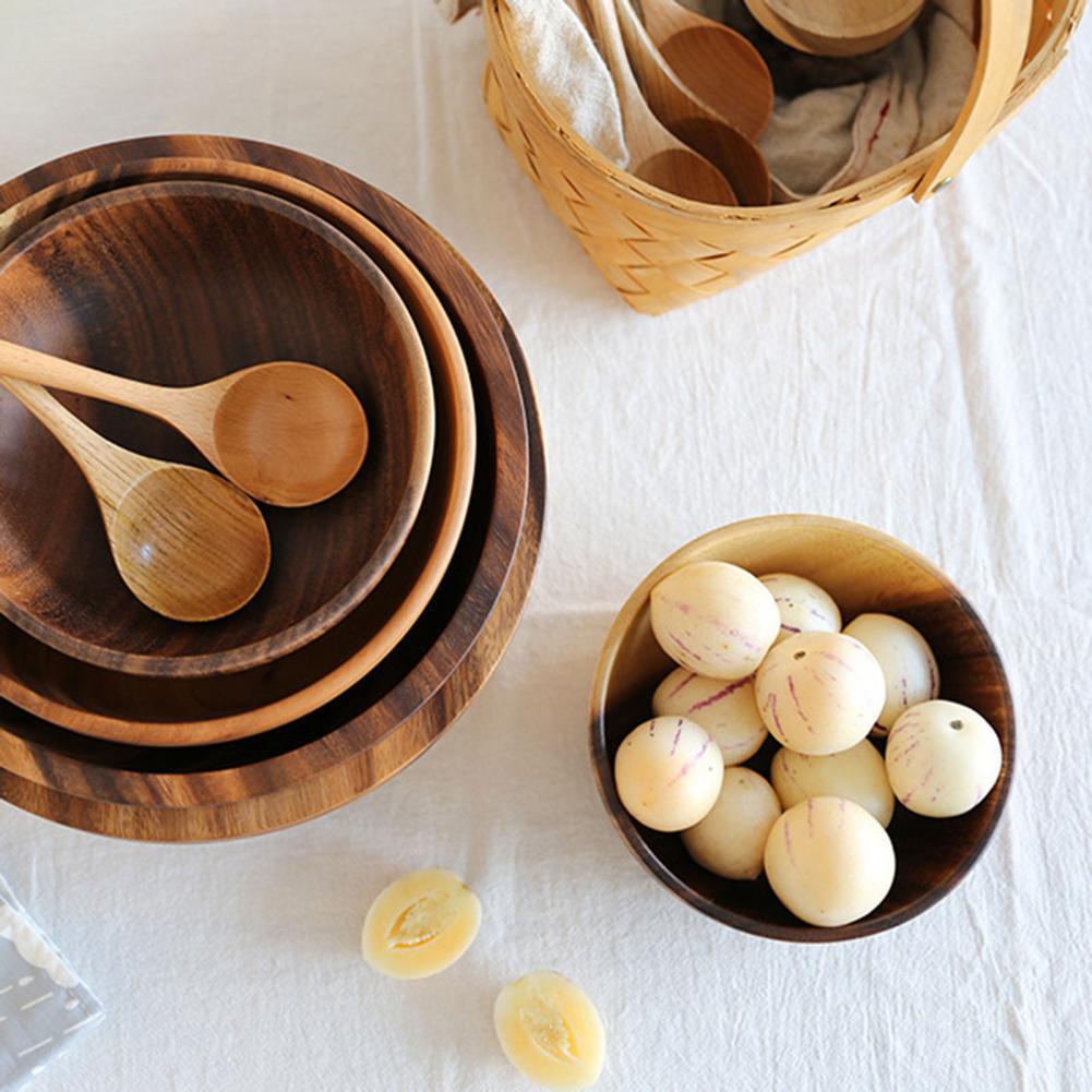 Kitchen Natural Wooden Bowl Household Fruit Bowl Salad Bowl For Home Restaurant Food Container Wooden Utensils